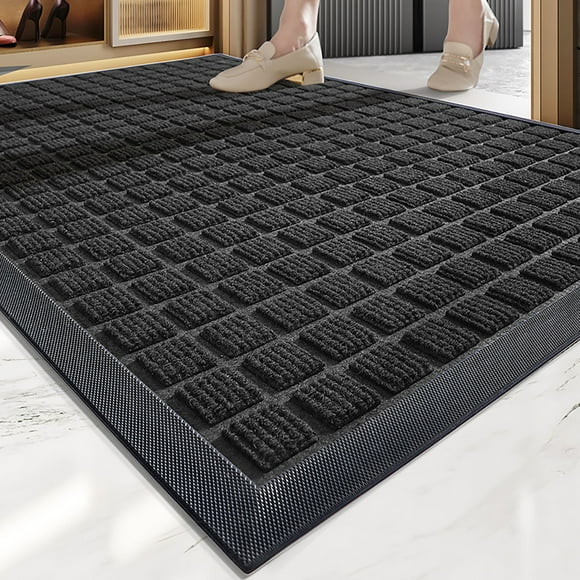 Front Door Mat Outside Entrance Doormat Outdoor Indoor Door Mat for Entryway Welcome Mat Thick Rubber Door Entry Mat Non Slip Absorbent Black 17”X30” Winter Carpet Circle Rugs for Living Room