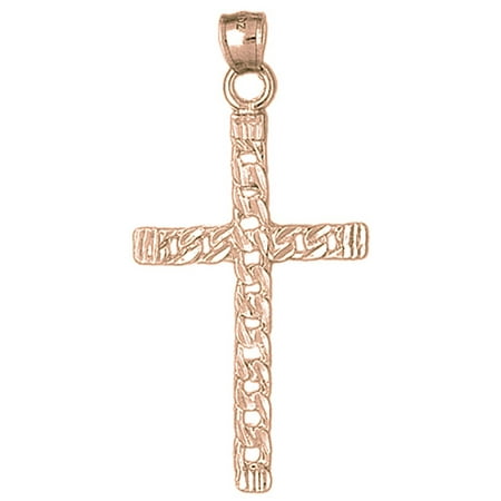 14K Rose Gold Cross Pendant - 56 mm