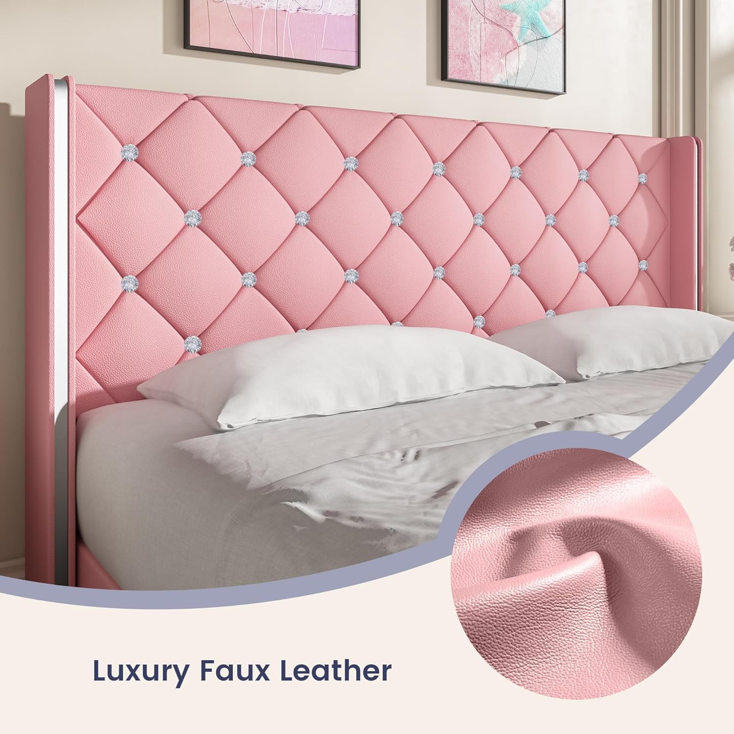 DreamCurship Queen Size Bed Frame, Pink Queen Bed Frame with Headboard and Footboard, Modern Upholstered Bed Frame, Pink