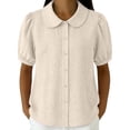 thumbnail image 3 of Women Short Sleeve Tops Elegant Loose Puff Short Sleeve Basic Summer Blouses for Women Beige L, 3 of 9