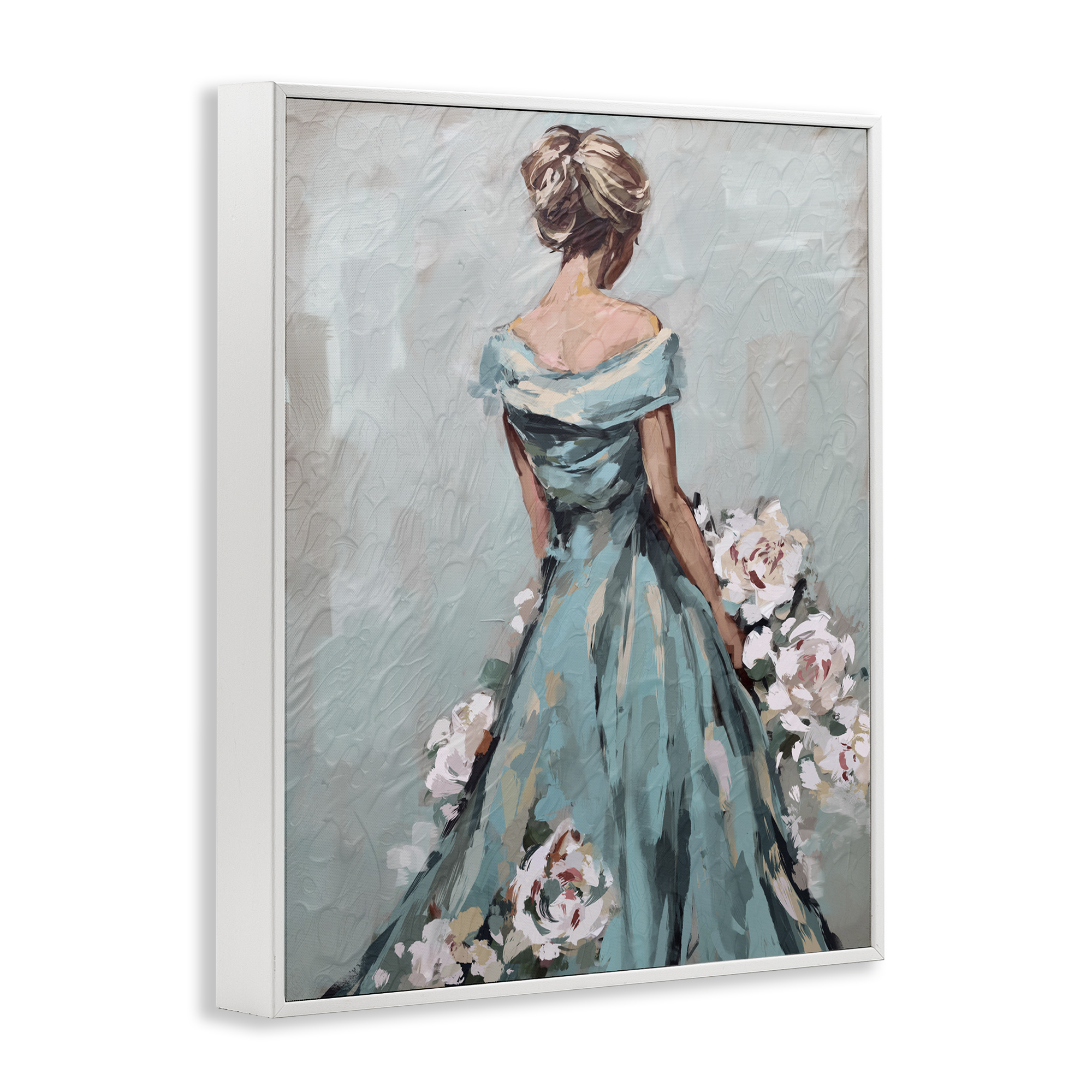 Stupell Industries Floral Woman in Gown Novelty Painting White Framed Art Print Wall Art, 11 x 14