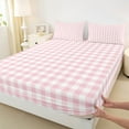 thumbnail image 3 of Homewish Pink Plaid Twin Sheet Sets 3pcs, Geometric Buffalo Grid Twin Fitted Sheet, Cute Checkered Flat Sheet, Breathable Home Decor, 3 of 7