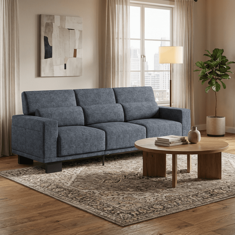 89”Chenille Upholstered 3-Seat Couch, Stylish Modern Design with Broad Armrests & Thick Cushions, Perfect for Home, Apartment & Living Area, Dark Grey
