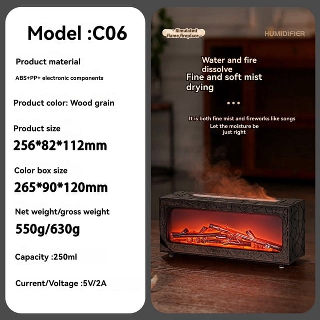 Mini Fireplace Diffusers for Essential Oils Fireplace Humidifier with Remote Bonfire Flame Diffuser 7 Colors Light C