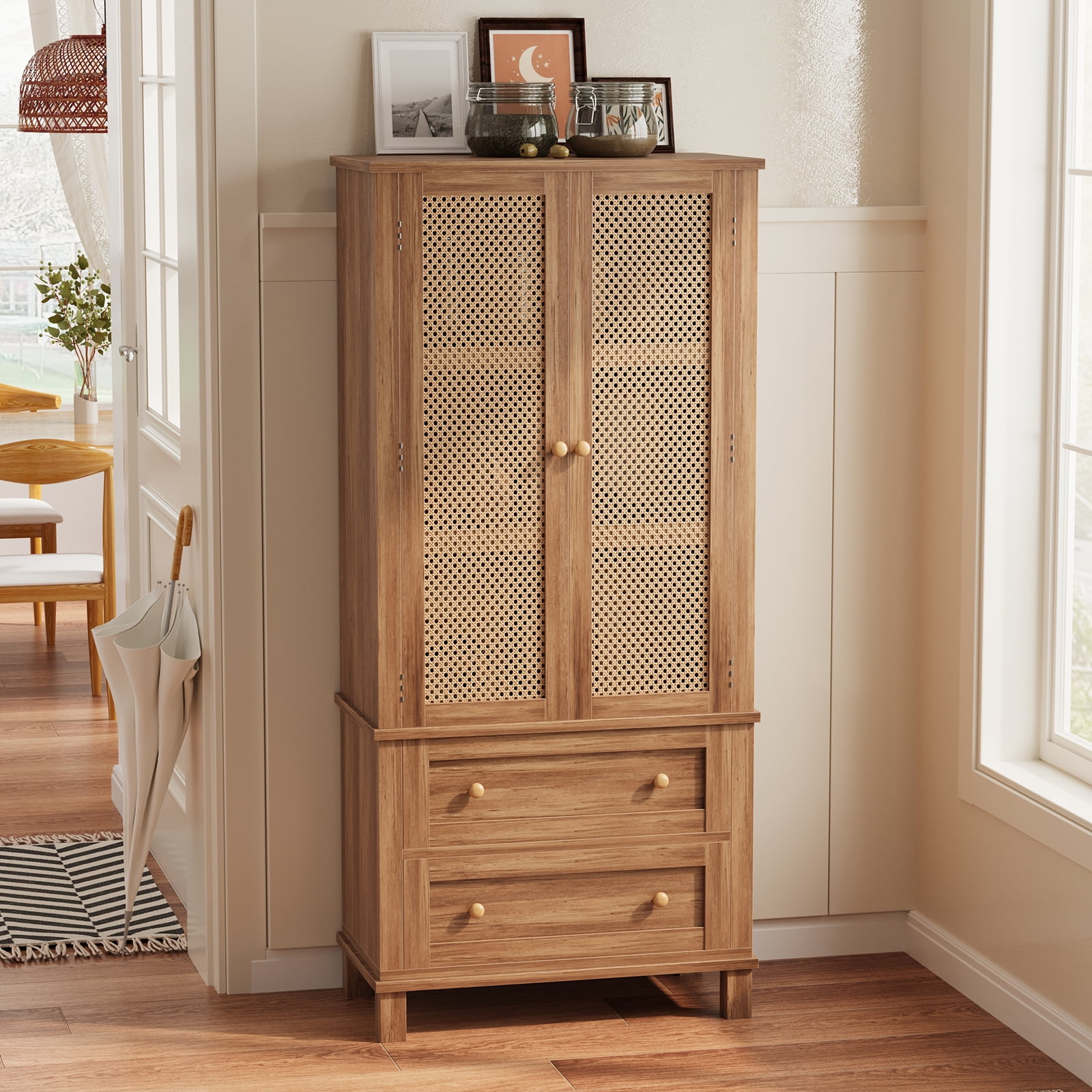 Yiwa 64" Tall Freestanding Kitchen Pantry Storage Cabinet for Living Room Home Small Space
