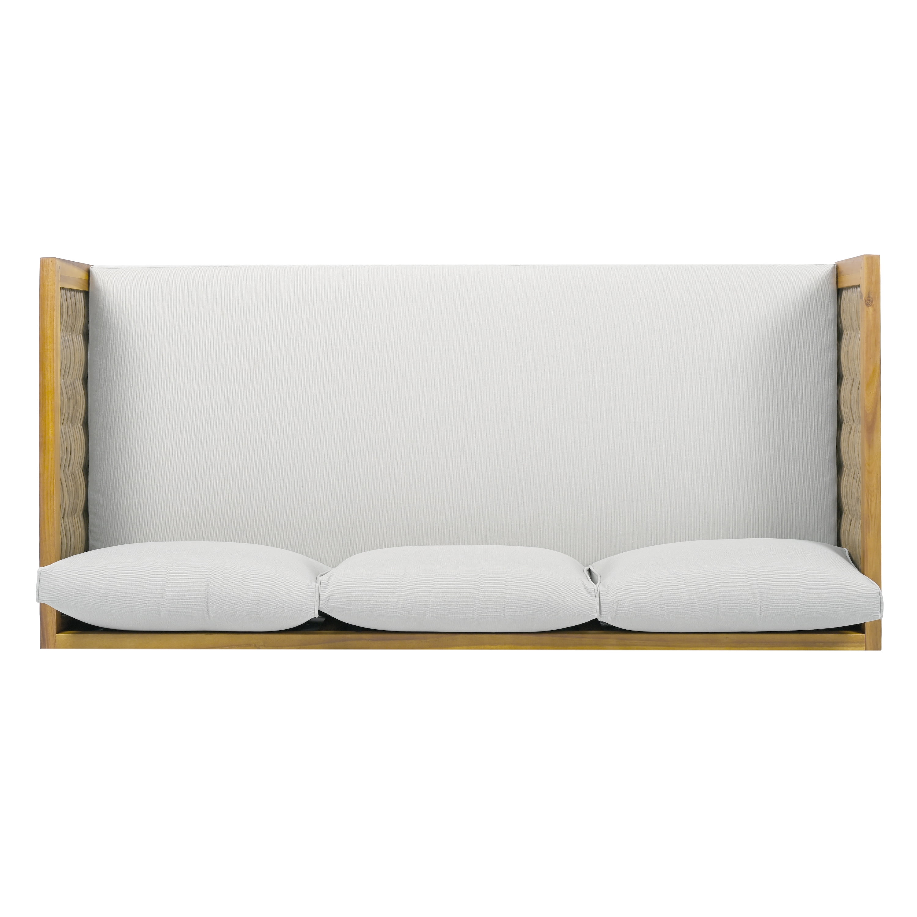 Daybed 3 Seater, Outdoor Daybed, Patio Daybed with Rattan Arms and Acacia Wood Frame, Slat Paneling and Water-Resistant Cushions, Backyard Lounge Furniture, Light Grey Cushion