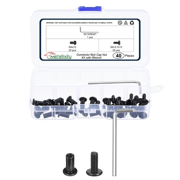 Uxcell Connector Bolt(M4-0.7x10mm) 40Pcs, Connector Bolts Countersunk Screw Barrel Nuts, Stainless Steel, Black