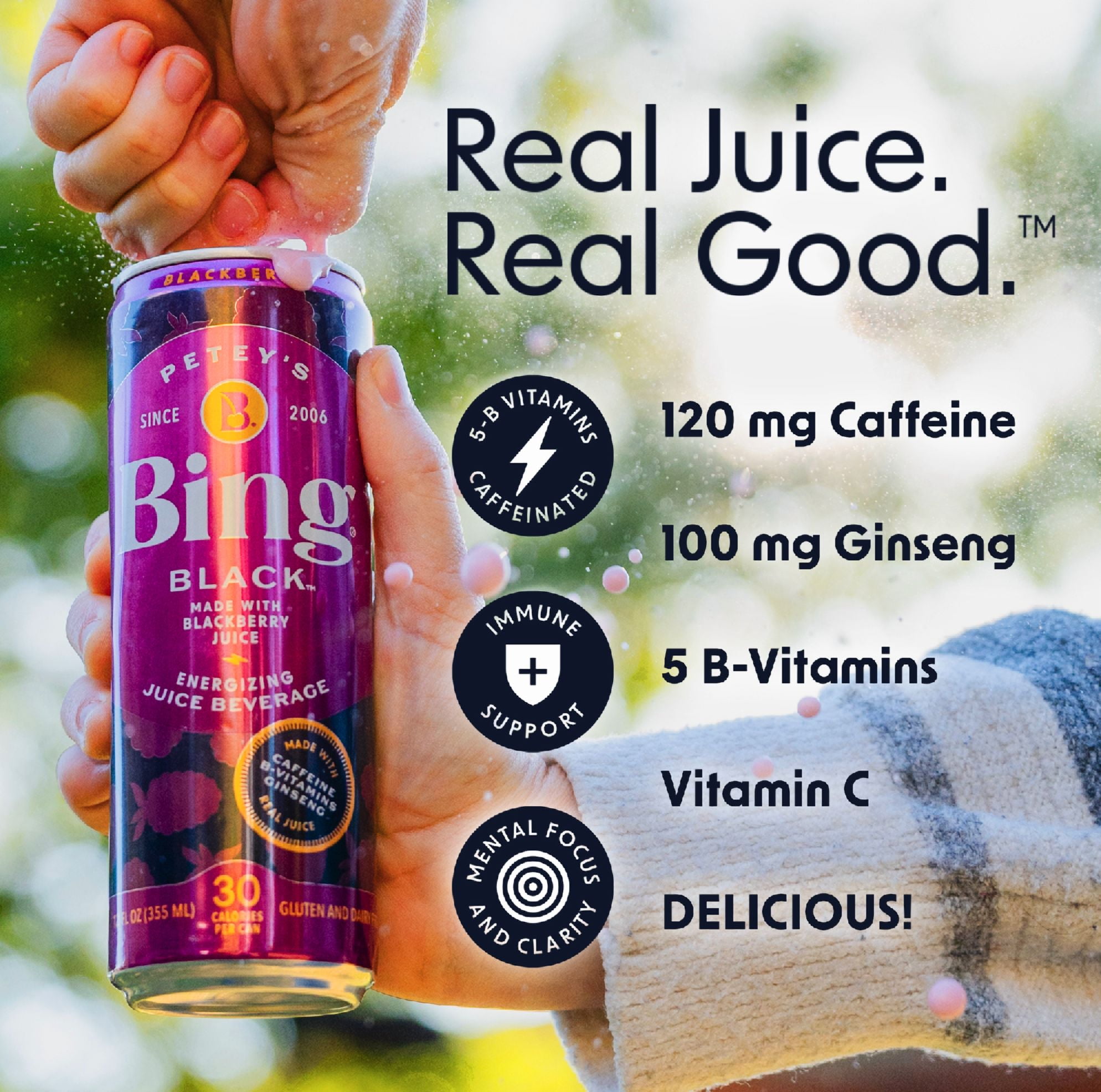 Bing Beverage Healthy Energy Drinks, Bing Blackberry, 12 oz (12 Pack)