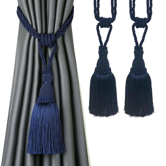 BEL AVENIR 2 Pack Curtain Tiebacks Tassel Drapery Tie-Backs Rope Handmade Holdbacks Home Office Hotel Decorative (Navy, 2 Pack)