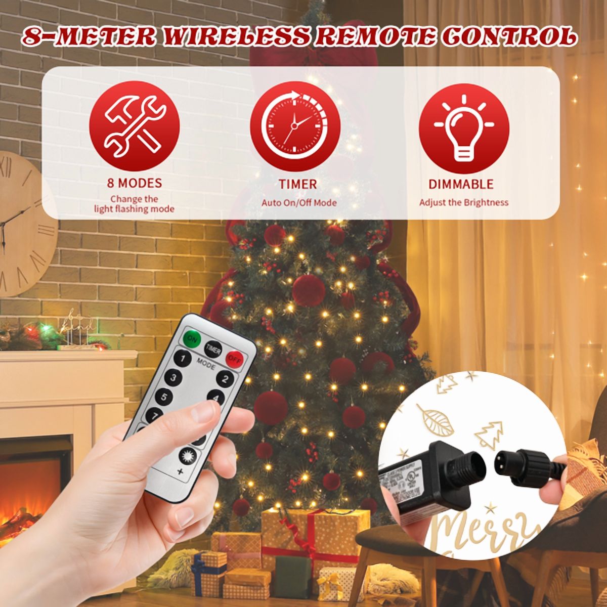 Alvantor 7.5 ft Dark Green Artificial Christmas Tree, 1600 PVC Tips, 300 Warm White LEDs with Remote, Oversized Red Bow and Ornaments