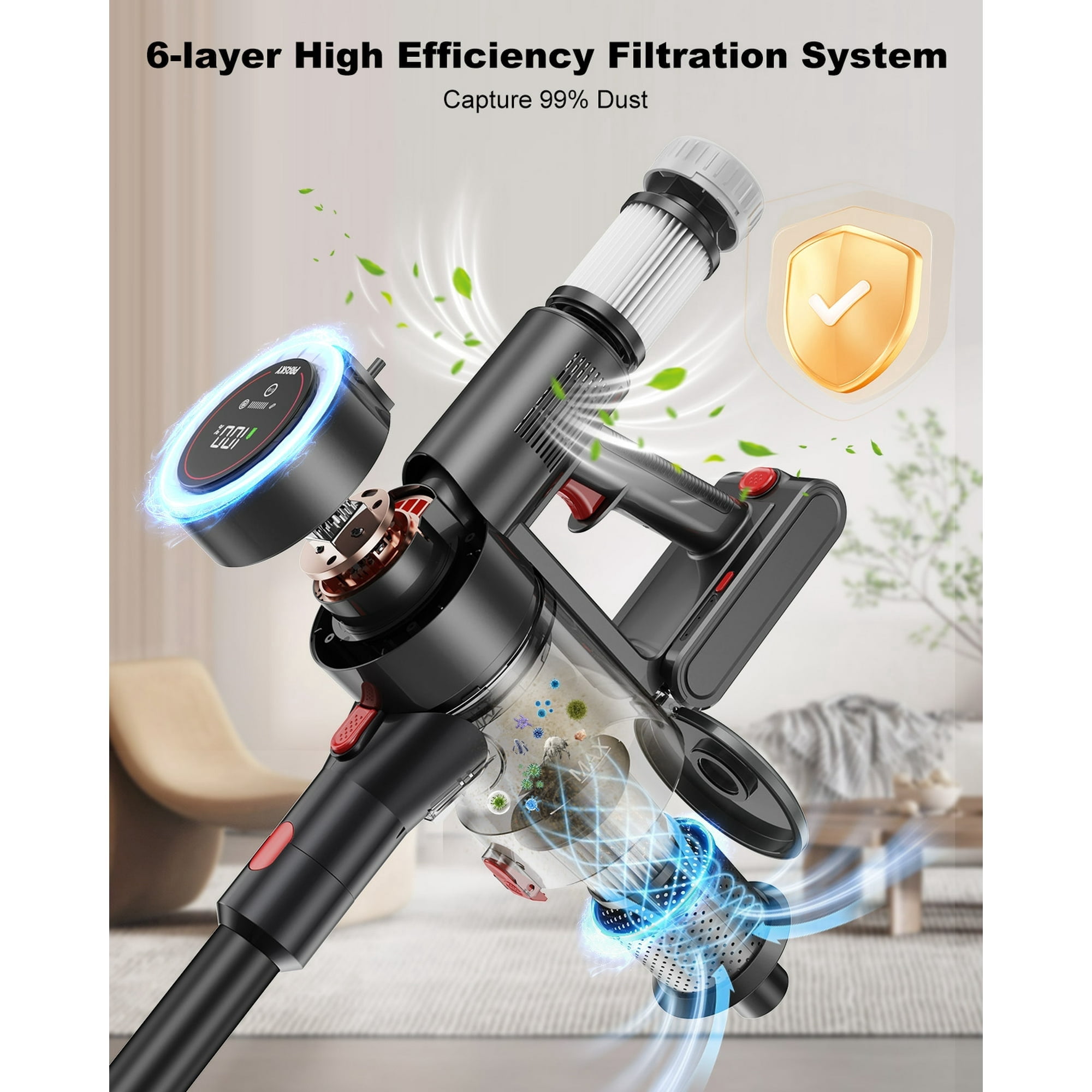 PRASKY Cordless Stick Vacuum Cleaner Adjustable Length Lightweight for Carpet Hard Floor Pet Hair