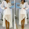 thumbnail image 4 of Women's Wrap V Neck Long Sleeve Pom Pom Ruffle Boho Dress Slit Flowy Summer Beach Dresses Cocktail Party Maxi Dress, 4 of 7