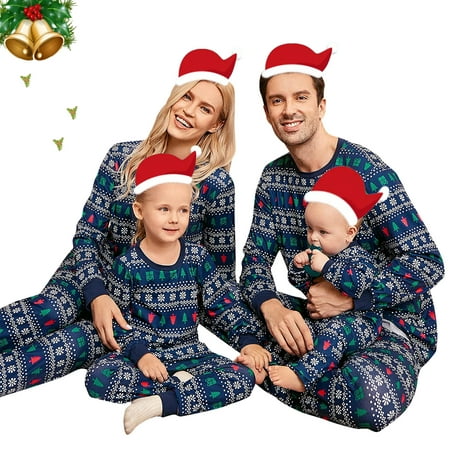

Pudcoco Matching Family Christmas Pajamas Sets Long Sleeve Christmas Gift Printed Pattern Tops and Pants Loungewear Sleepwear