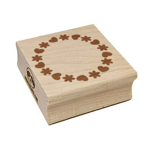 Cute Flower and Heart Circle Frame Square Rubber Stamp Stamping Scrapbooking Crafting - Small 1.25in