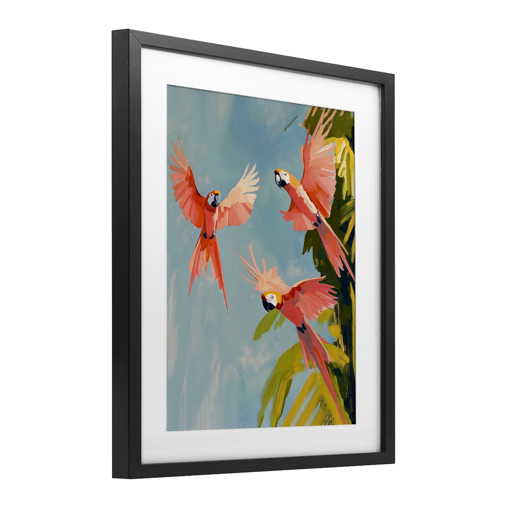 Stupell Industries Botanical Parrots in Flight Black Framed Print Under Glass, design by The Prints Vibe