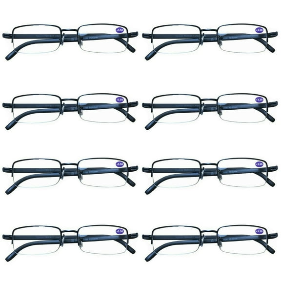 8 Pairs Mens Metal Frame Rectangle Half Frame Reading Glasses Classic Readers  0.75