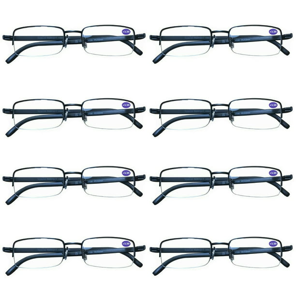 8 Pairs Mens Metal Frame Rectangle Half Frame Reading Glasses Classic Readers 0 75