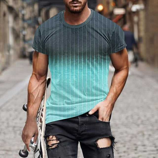 WAENQINLA T-Shirts Muscle Dégradés pour Hommes Manches Courtes Décontractées Col Rond T-Shirt Extérieur Athlétique pour Randonnée
