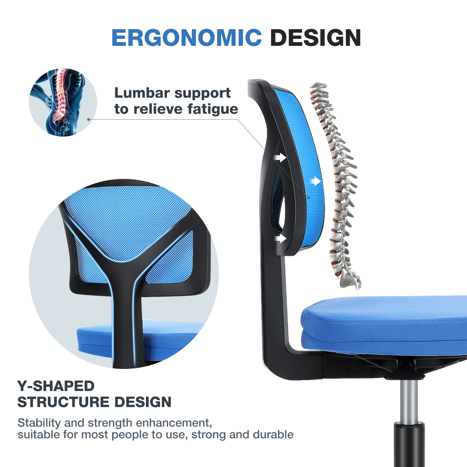 GIANNA Swivel Computer Office Mesh Desk Chair Armless Small Desk Chair Adjustable Black Computer Task Chair No Armrest Mid Back Home Office Chair for Small Spaces
