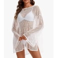 thumbnail image 6 of Women's Swimsuit Coverup Crochet Sheer Beach Dress Slit Long Sleeve Bathing Suit Cover Up, 6 of 7
