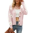 thumbnail image 1 of ITFABS Knit Sweater, Button-down Flower Pattern Long Sleeve V-neck Cardigan, 1 of 4