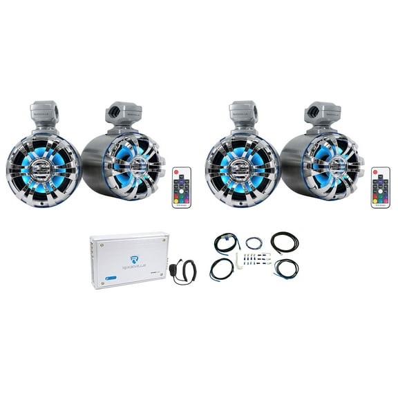 (4) Rockville 5.25" LED Tower Speakers 4-Channel Amplifier For RZR/ATV/UTV/Cart