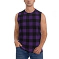 thumbnail image 2 of Lsque Purple Black Plaid Print Men's Cotton Blend Sleeveless Muscle Shirts (S-3XL)- Moisture Wicking, Odor Protection, UPF 30+,Large, 2 of 8