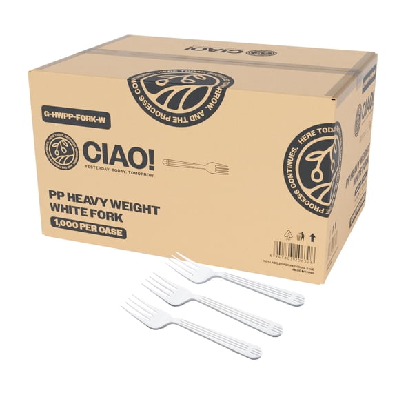CIAO! Heavy Duty White Polypropylene Disposable Forks, Foodservice Bulk Pack – 1,000 Count