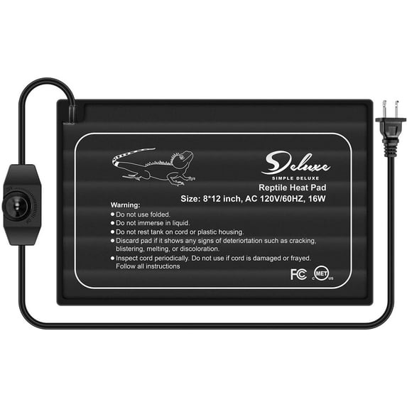 Simple Deluxe 8 X 12 Inch 16W Reptile Heat Mat with Controller Under Tank Heater Terrarium Warmer Heating Pad for Amphibians and Reptiles Pet