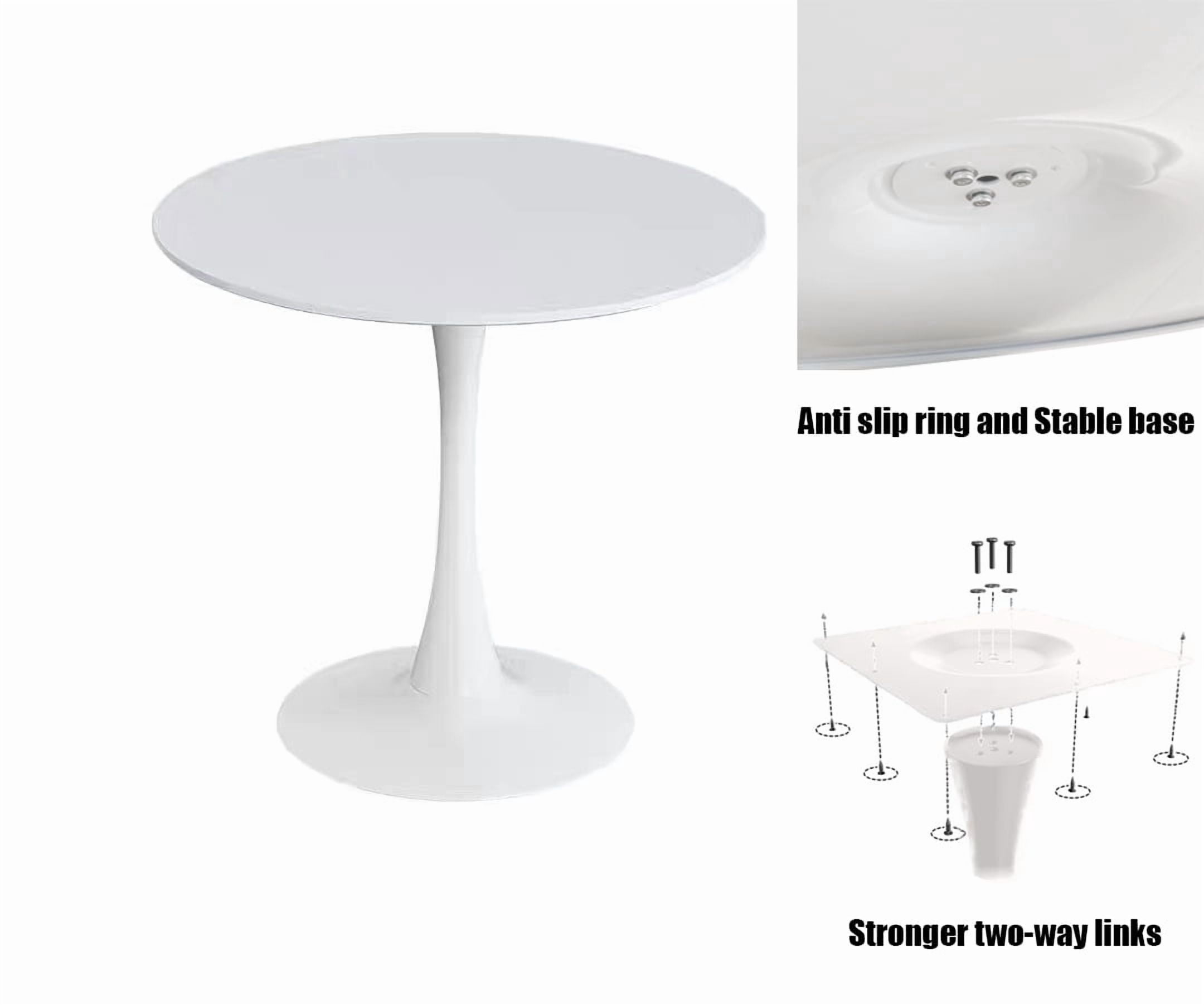 Modern Round Dining Table, 31.5 Inch Diameter MDF Tabletop with Cylindrical Metal Base, Multipurpose Leisure Coffee Table for Kitchen Living Room Small Apartment
