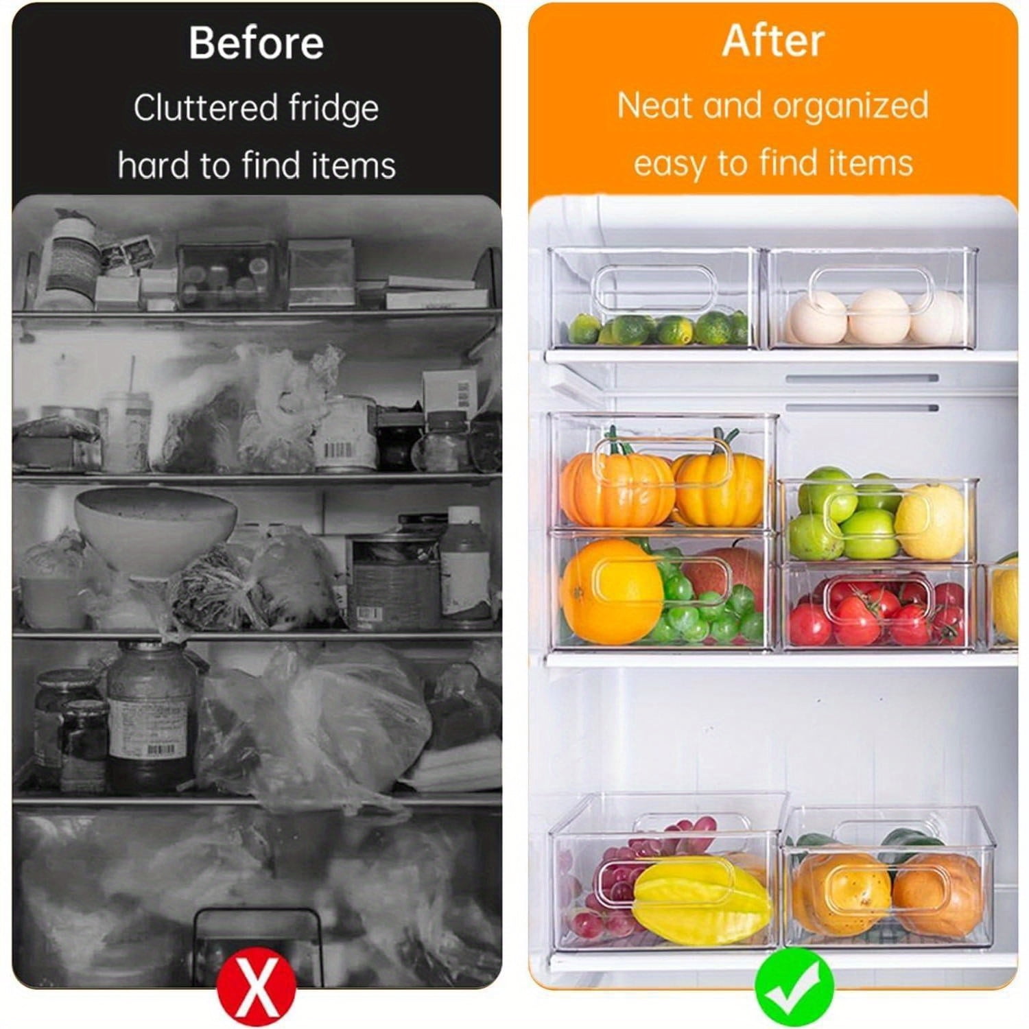 7 Pack Clear Plastic Storage Bins, 4 sizes Pantry Organizers and Storage Containers Fridge Organizer Kitchen Cabinet Organizer Medicine Organizer for Organizing Home Bathroom Freezer Refrigerator