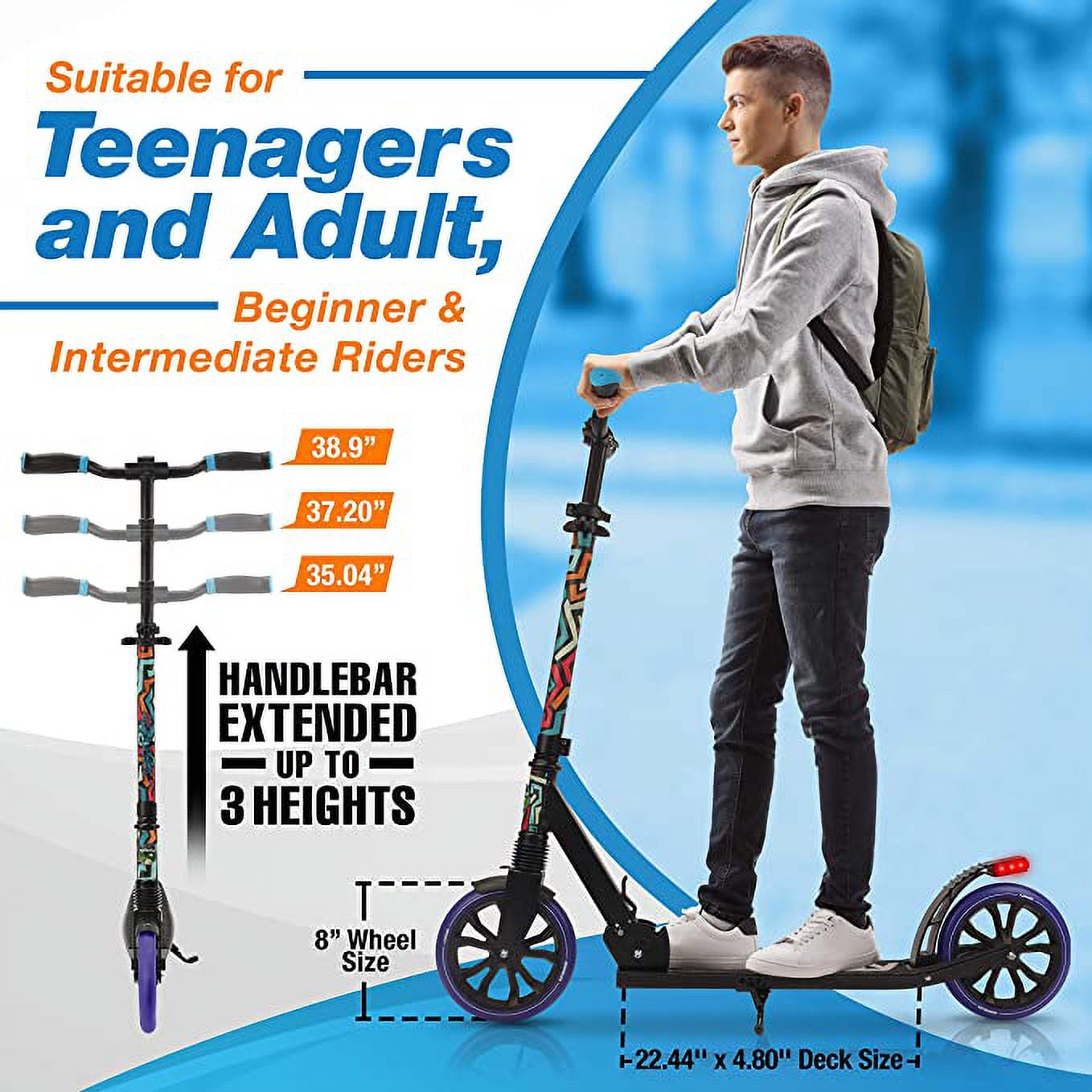 SereneLife Lightweight & Foldable Kick Scooter Alloy Deck W/ High Impact Wheels, Graffiti