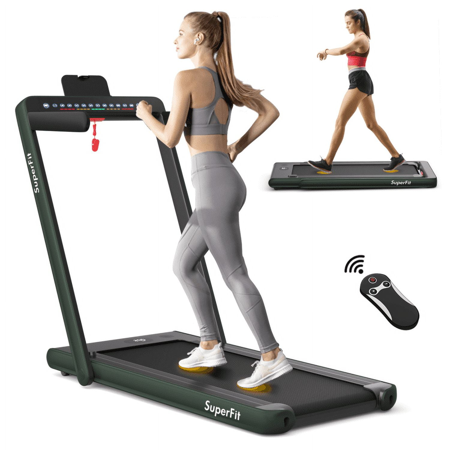 Spaco 2-in-1 Electric Motorized Health and Fitness Folding Treadmill with Dual Display and Speaker-Green, Home Fitness Equipment for Walking & Running