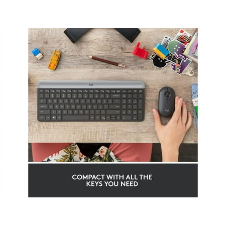 Logitech - MK470 Full-size Wireless Scissor Keyboard and Mouse Bundle for Windows with Quiet clicks - Black/Gray