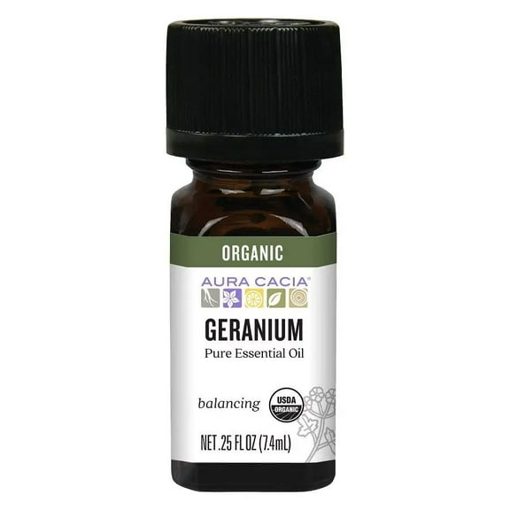 Aura Cacia Organic Geranium Essential Oil 0.25 oz Oil