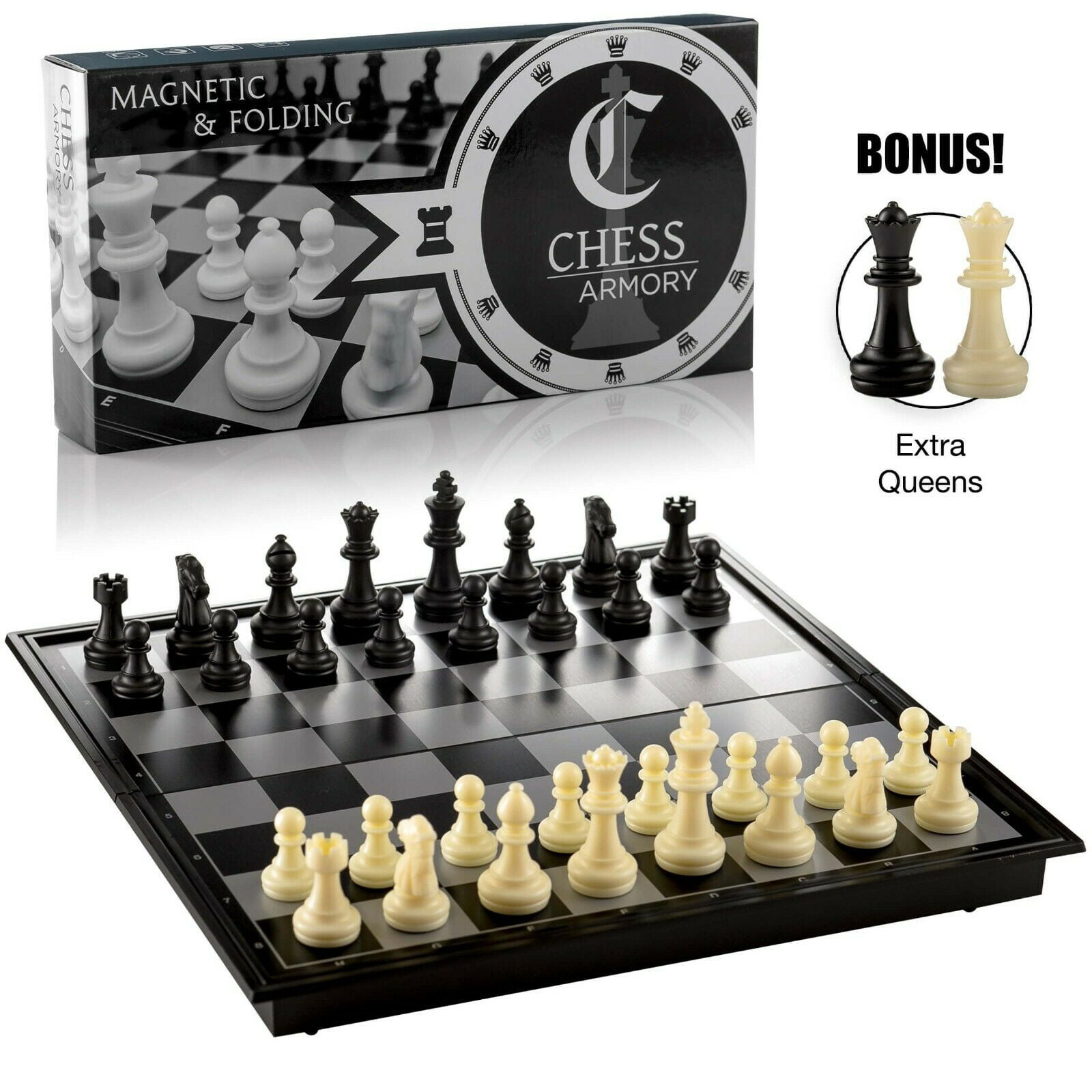 Wooden Chess Game Set travel size Large 9.5 in Wood Board Folding Storage Box 