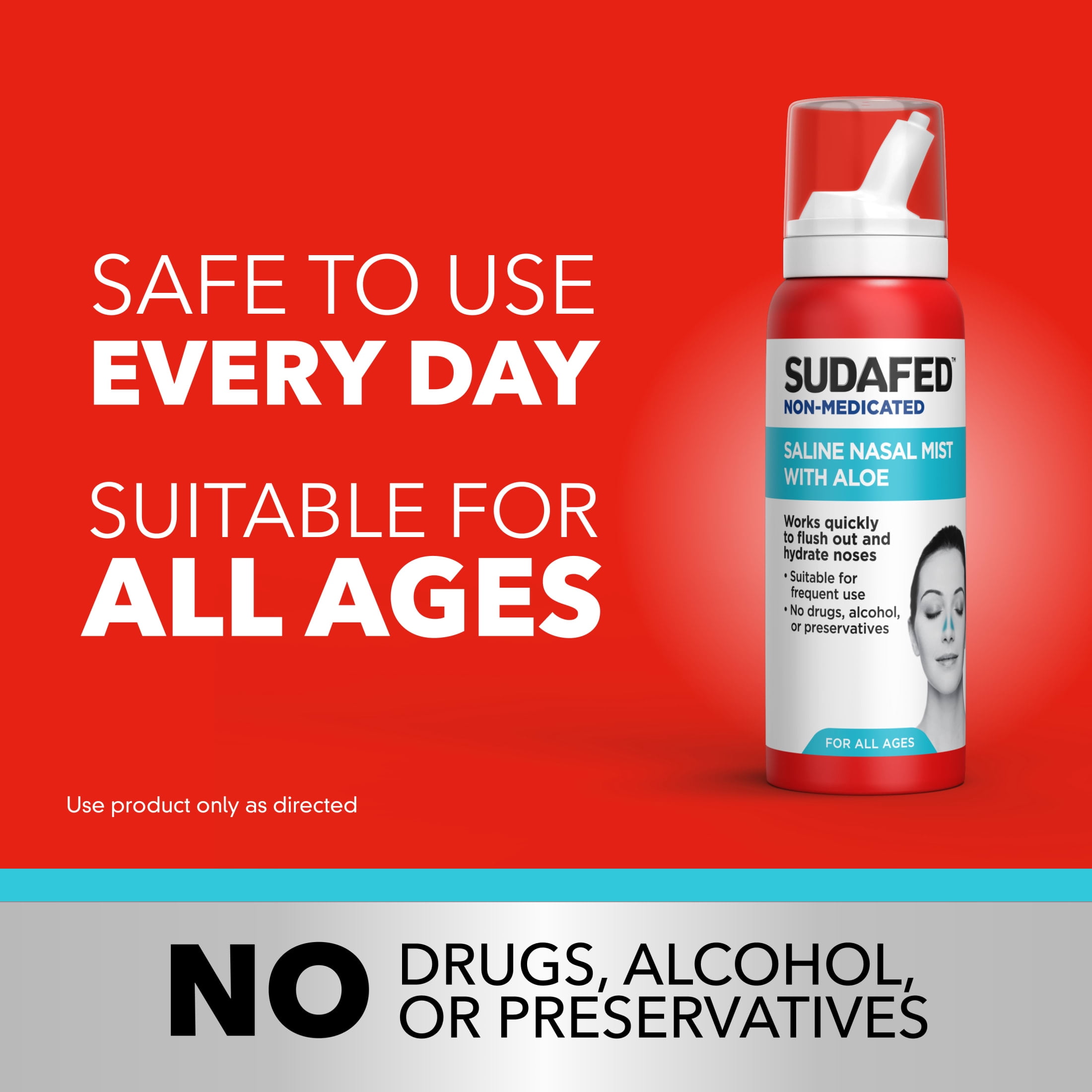 (2 pack) Sudafed Non-Medicated Saline Nasal Mist with Aloe, 3 fl. oz