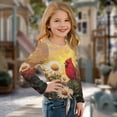 thumbnail image 3 of Xoenoiee Cardinal Daisy Flower Print Girl's Long Sleeve Shirts Tie Front Knot Tops Tee Crew Neck T Shirt Pullover Tunic Sweatshirt for Beach Vacation, 5-6 Year, 3 of 7