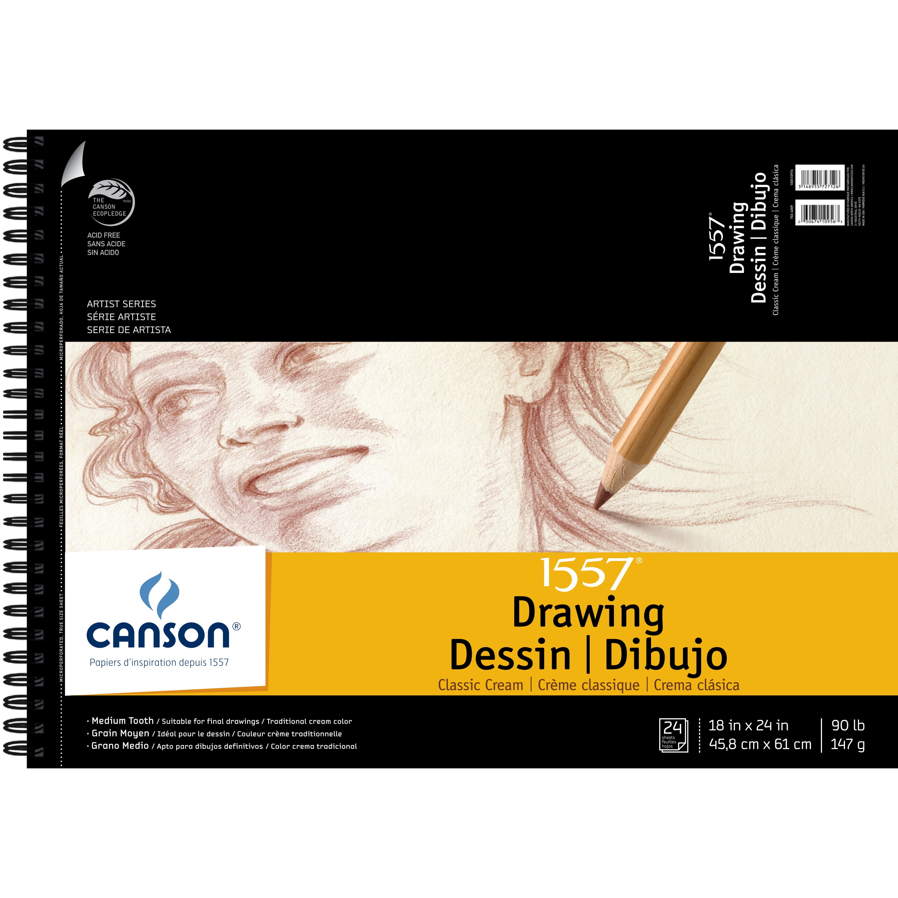 30 Sheets Canson XL Side Wire Drawing Pad 18 x 24 Inches 70 lb 