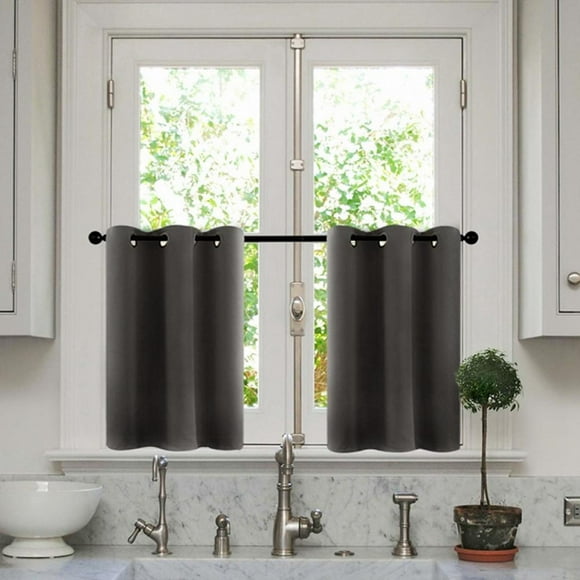 Blackout Rod Pocket Tier Curtains for Small Window, Short Room Darkening Basement Curtains, Cafe Drapes, 1 Panels, 34 W x 24 L Inch Each