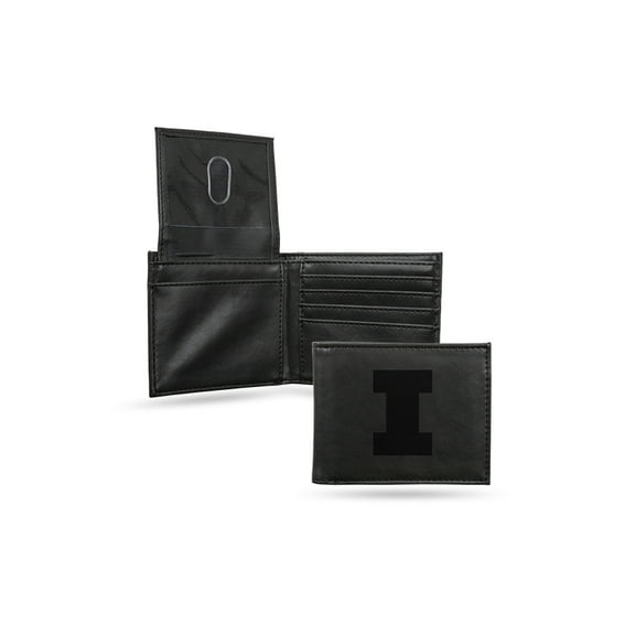 Rico Industries College Illinois Fighting Illini Black Laser Engraved Bill-fold Wallet - Slim Design - Great Gift