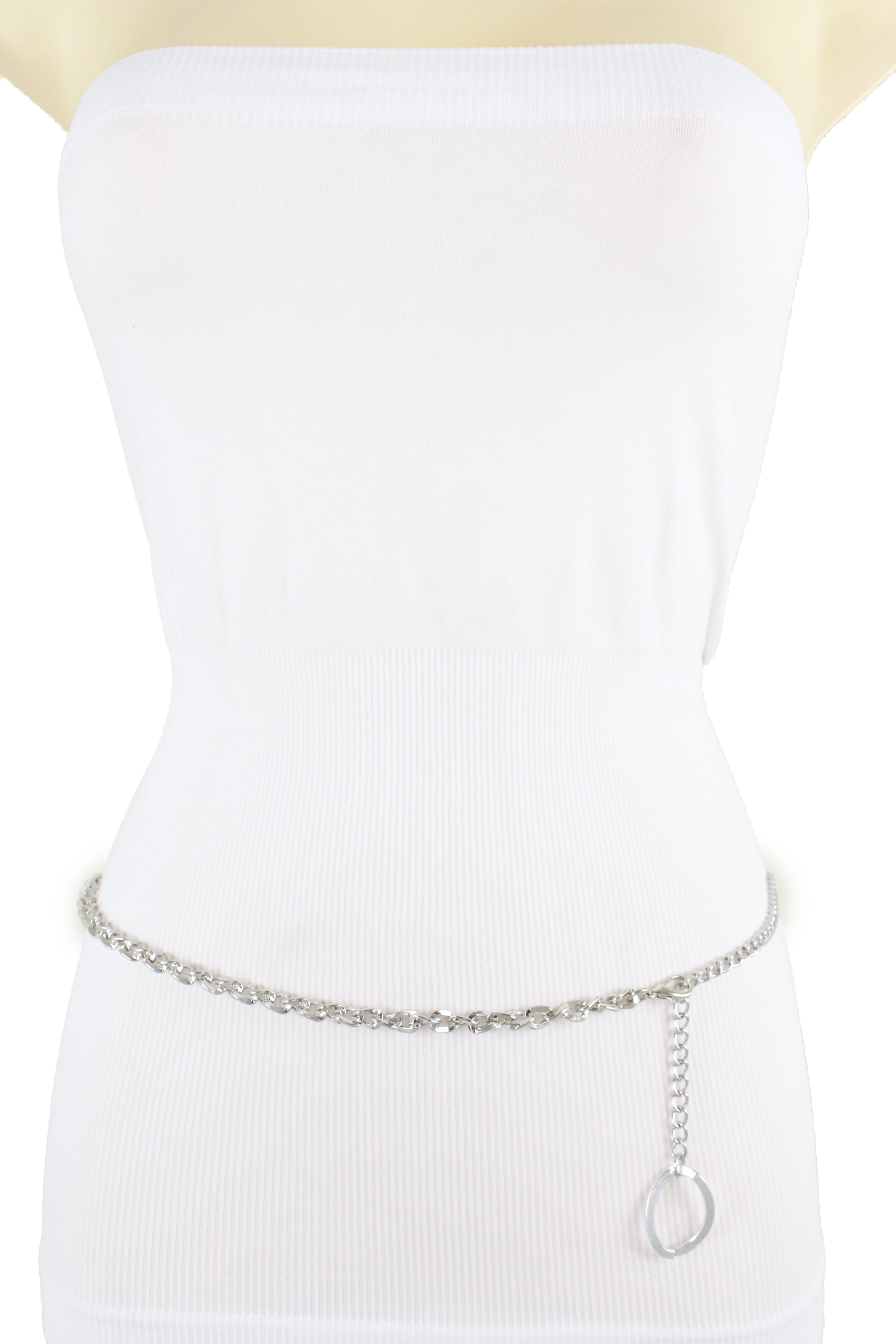 Women Silver Metal Chain Links Skinny Fashion Belt XS S M