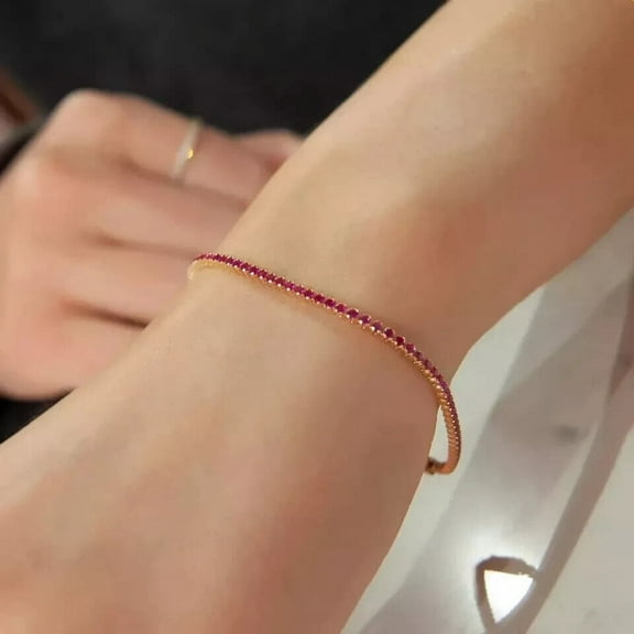8Ct 1mm Round Cut Lab Created Ruby 7.5 in Tennis Bracelet 14k Yellow Gold Finish
