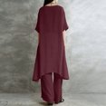 thumbnail image 5 of Stichou Women's 2 Piece Linen Set Solid Color Long Sleeve Irregular Hem Top and Wide Leg Swing Pants Trousers Suits Wine L, 5 of 5
