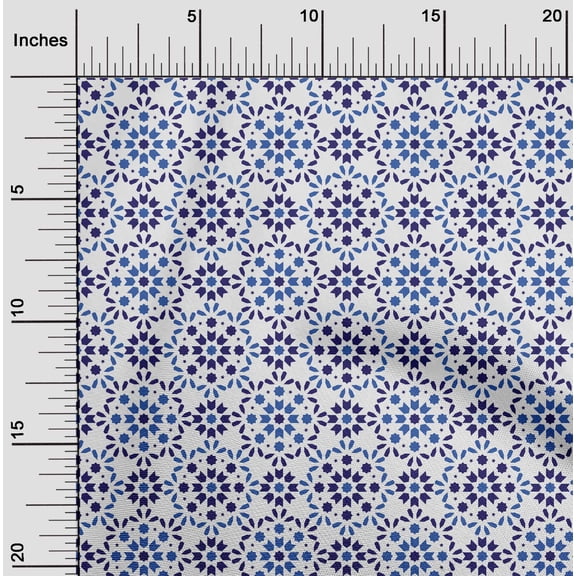 oneOone Rayon White Fabric Floral & Tiles Moroccan Sewing Material Print Fabric By The Yard 56 Inch Wide