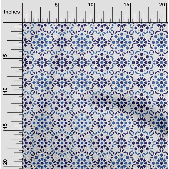 oneOone Polyester Lycra White Fabric Floral & Tiles Moroccan Craft Projects Decor Fabric Printed By The Meter 56 Inch Wide