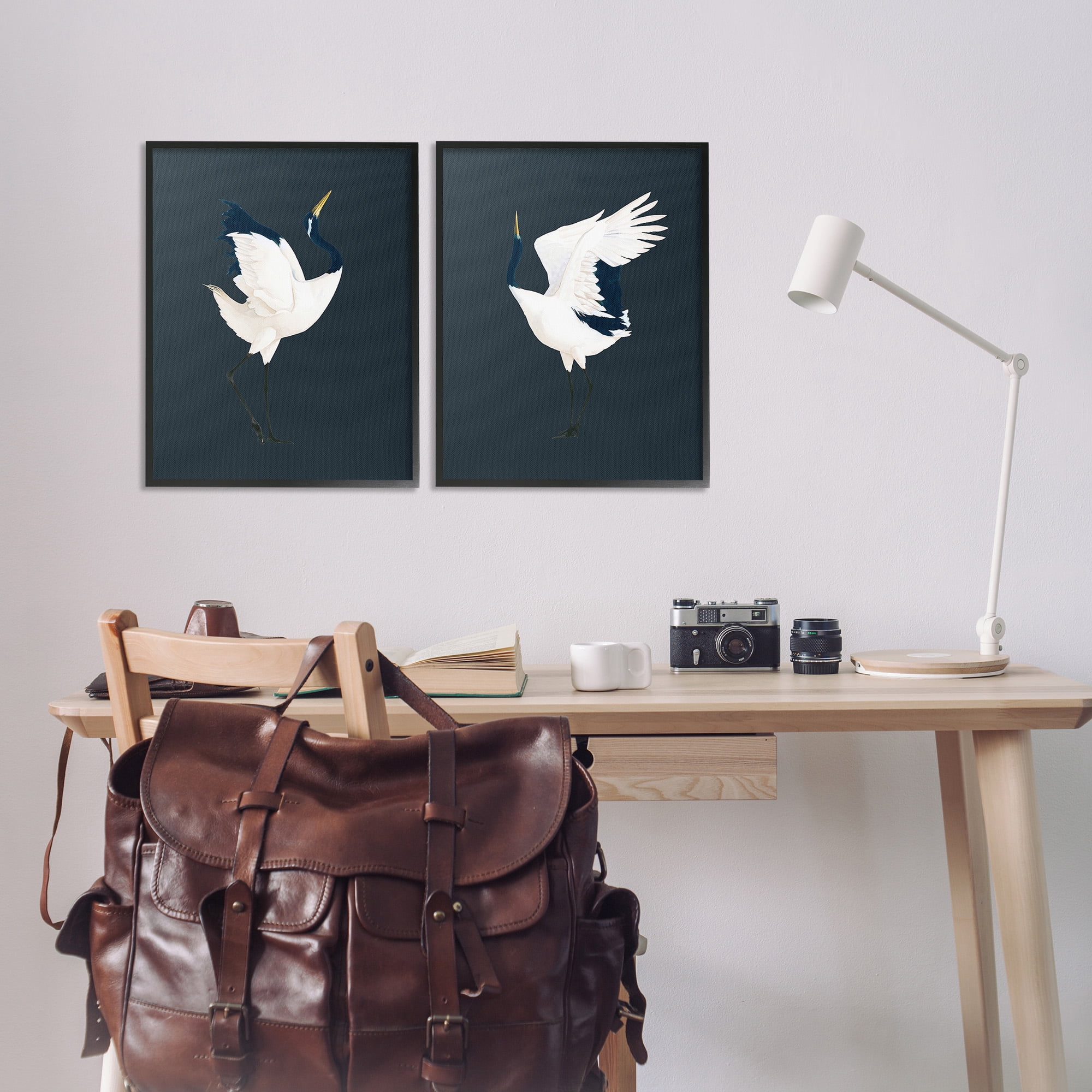 Stupell Industries Traditional Cranes Dance Animals & Insects Painting Black Framed Art Print Wall Art, 16 x 20, Set of 2