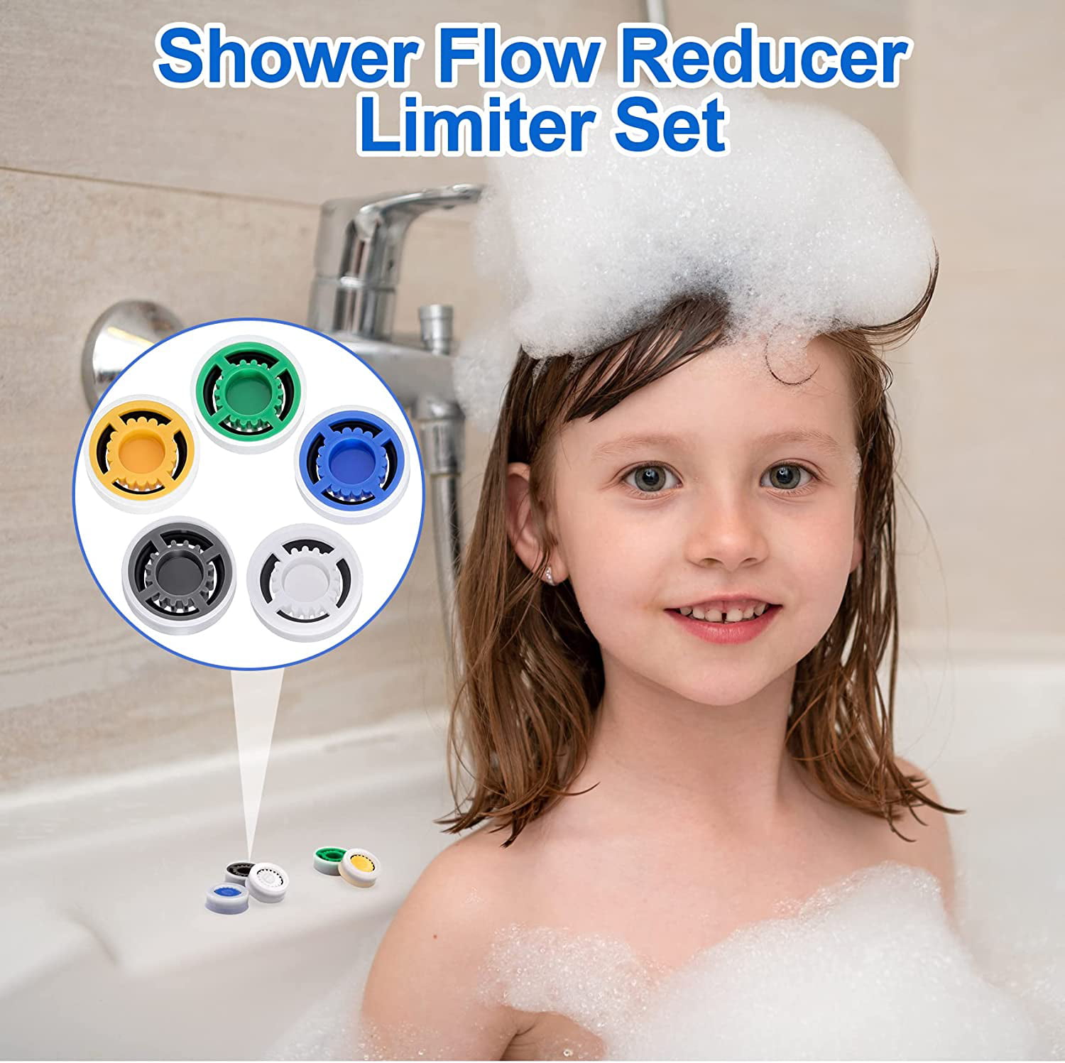 PAGOW 10pcs Shower Flow Reducer Limiter,gpm 1.5 1.8 2.0 2.5 3.0 Shower Head Flow Restrictor,Shower Head Water Saver Adapter Set for Handheld Shower,Bathroom,Toilet 0.56x0.54x0.21inch 