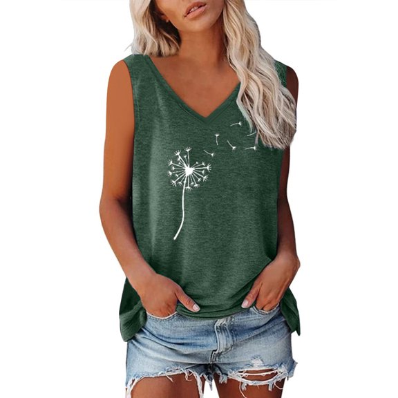 Wycnly Tank Top for Women Womens Workout Tops Sports Breathable Loose Fit Workout Tank Top Cute Dandelion Print Sleeveless T Shirt Girls Sleeveless Shirt