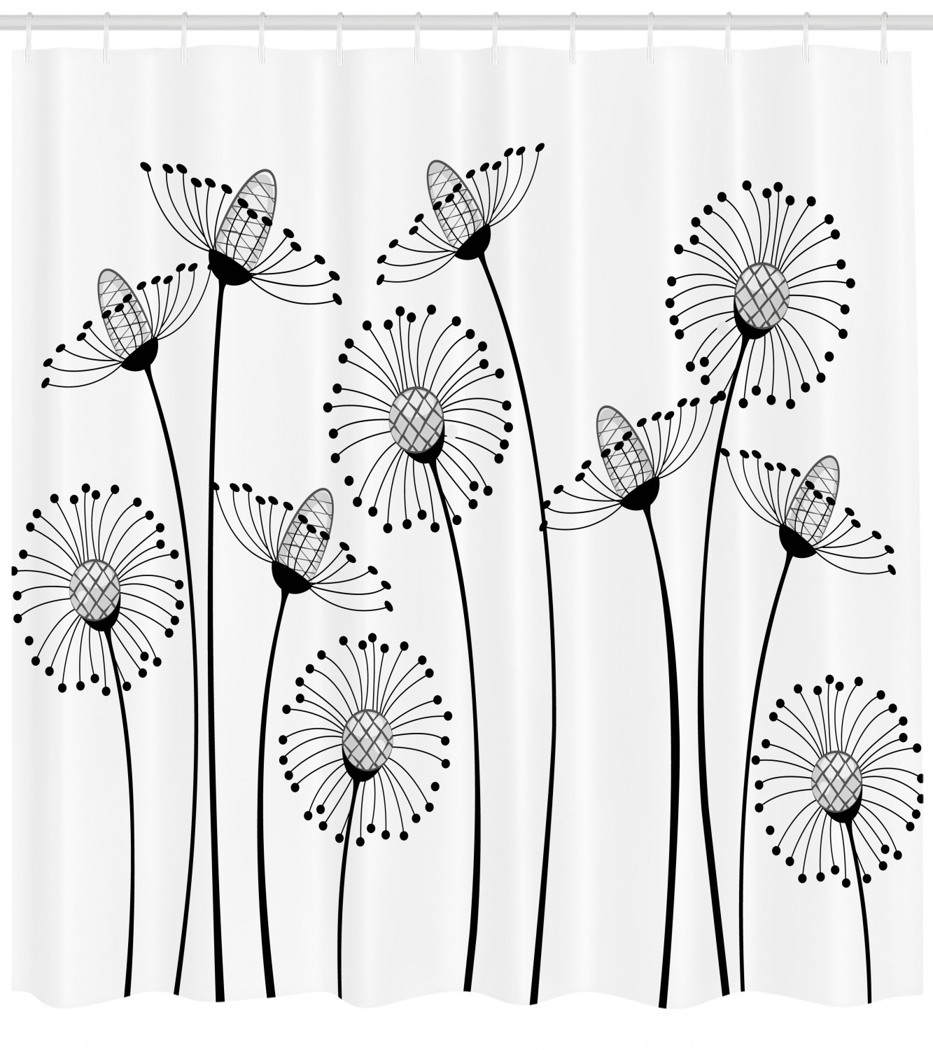 Black And White Decorations Shower Curtain Meadow Flowers